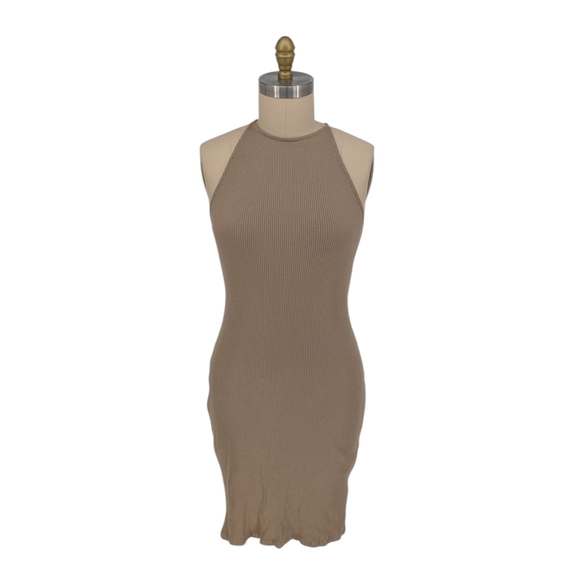 01524 H&M Halter Ribbed Knit Bodycon Dress Brown Size Large summer sexy casual - Picture 1 of 6